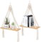 Macrame Wall Hanging Shelf Set of 2 — Boho Floating Wooden Shelves with Handmade Woven Rope, Rustic Farmhouse Plant Display for Bedroom, Dorm, Nursery, Living Room, or Bathroom